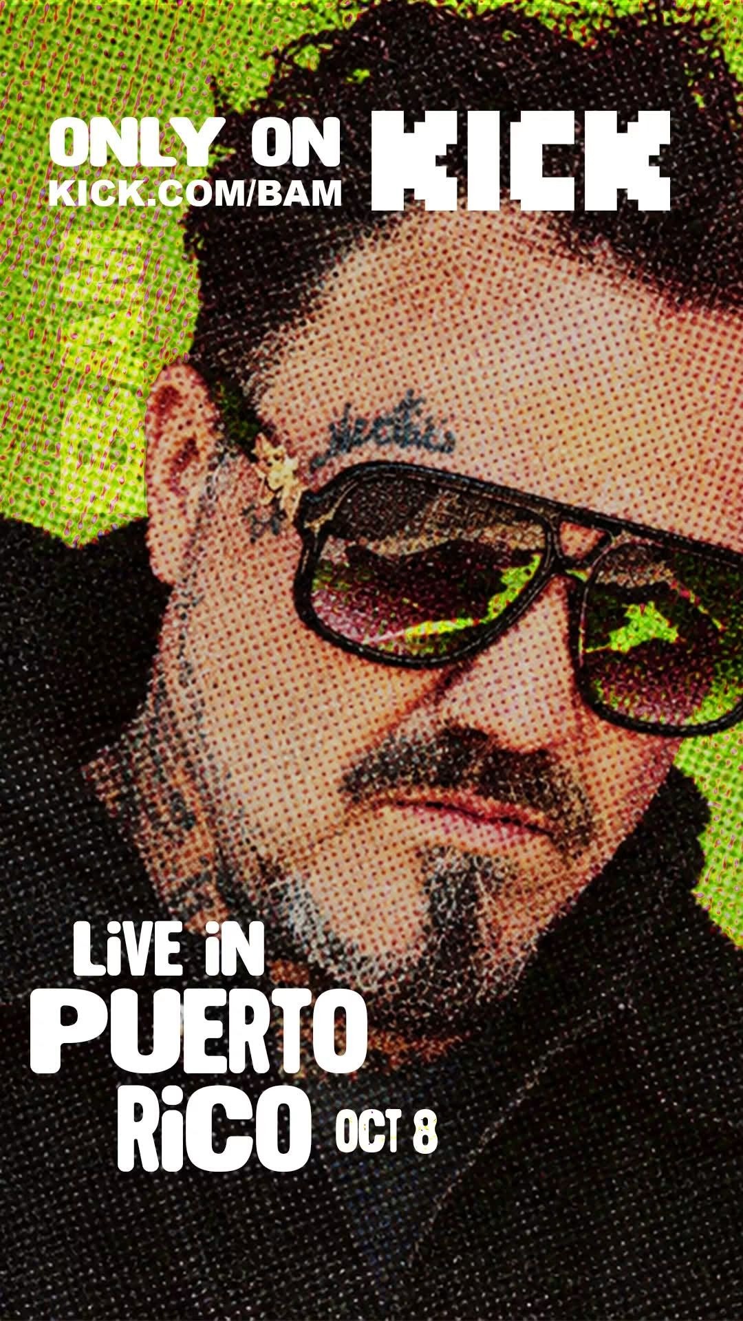 Bam Margera flyer reading Live in Puerto Rico, October 8, only on kick.com/bam.