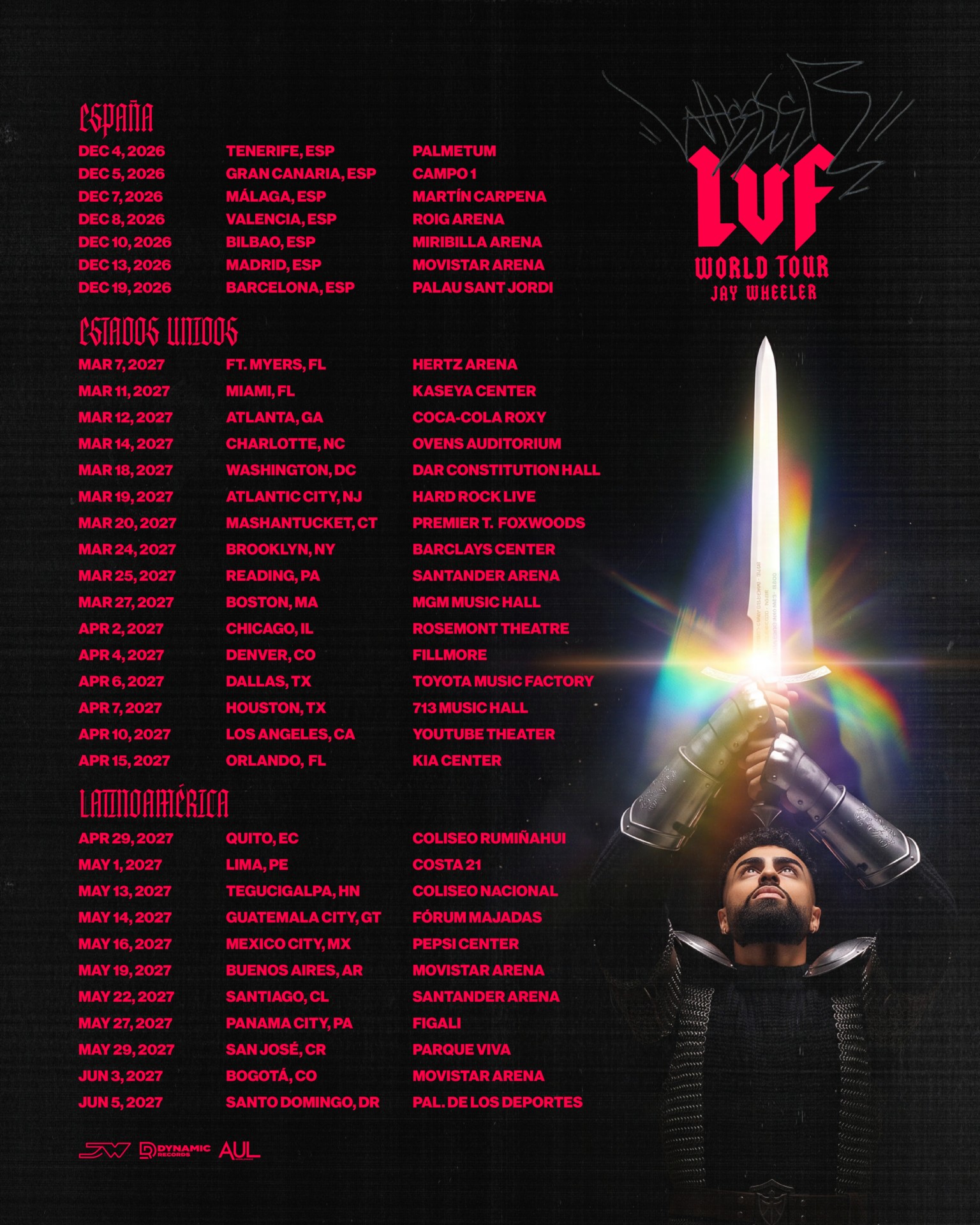 La Voz Favorita World Tour poster with all 34 dates in Spain, the United States and Latin America.