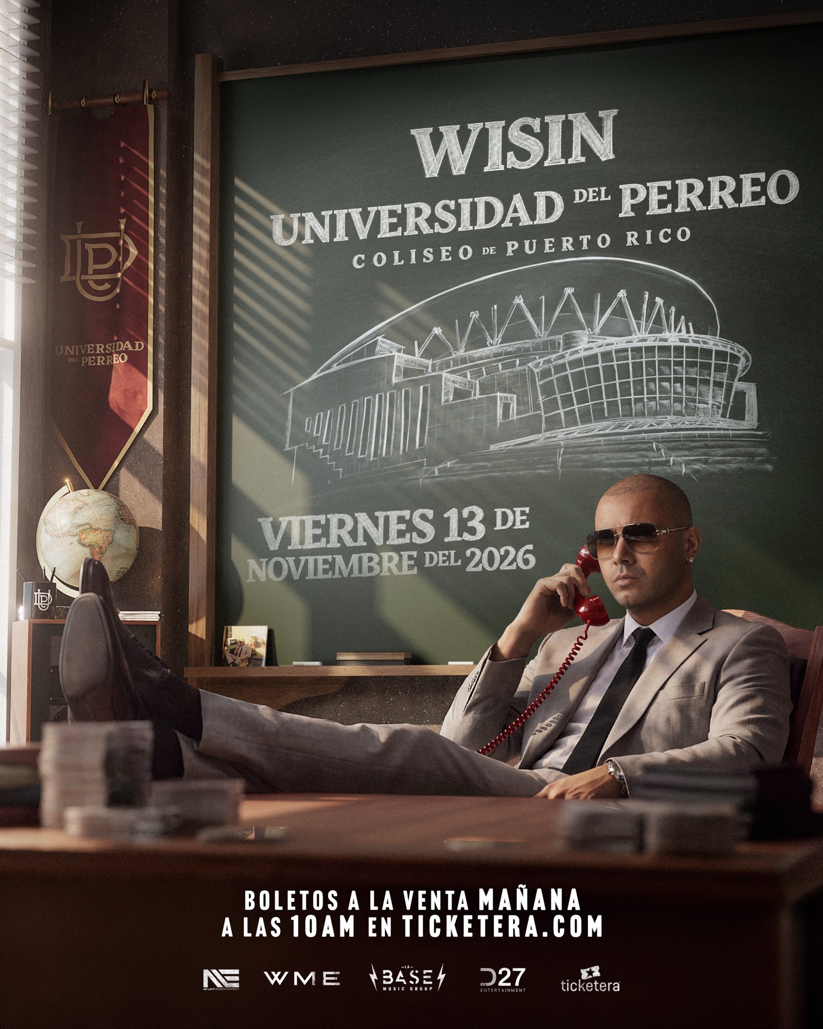 Afiche de Wisin, Universidad del Perreo, viernes 13 de noviembre de 2026 en el Coliseo de Puerto Rico.